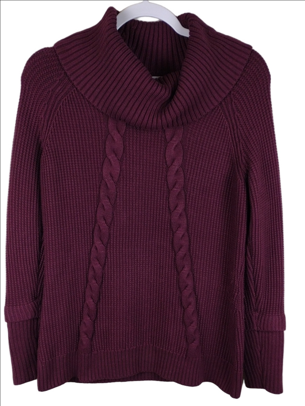 Calvin Klein Burgundy Ribbed Waffle Knit Cowl Neck Long Sleeve Pullover Sweater